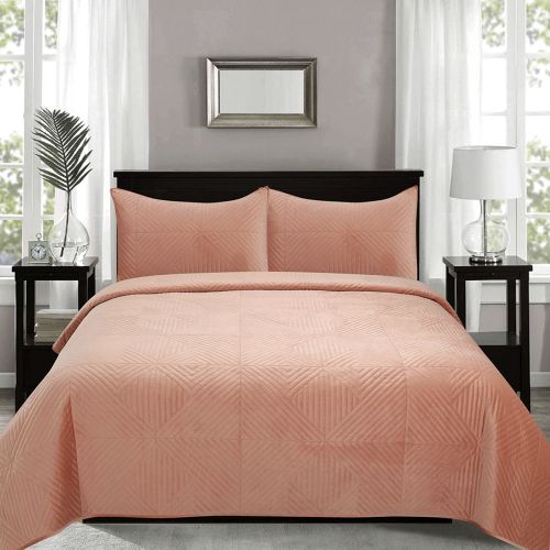 Merida Clay Pink Velvet Quilted Coverlet Set Queen/King by J Elliot Home