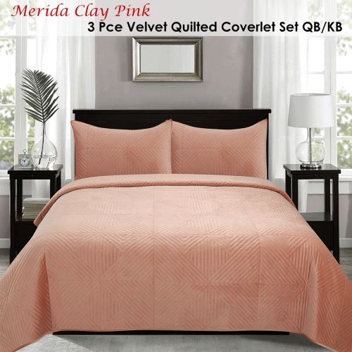 Merida Clay Pink Velvet Quilted Coverlet Set Queen/King by J Elliot Home