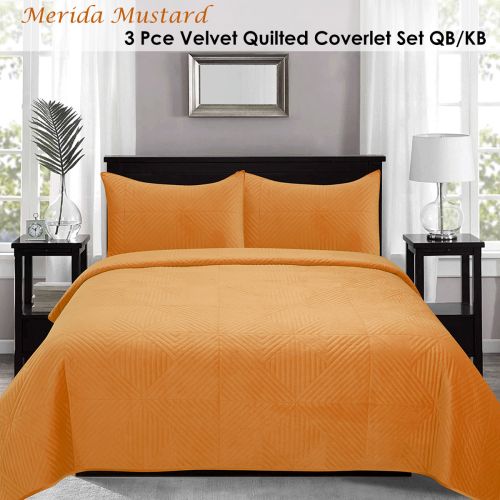 Merida Mustard Velvet Quilted Coverlet Set Queen/King by J Elliot Home