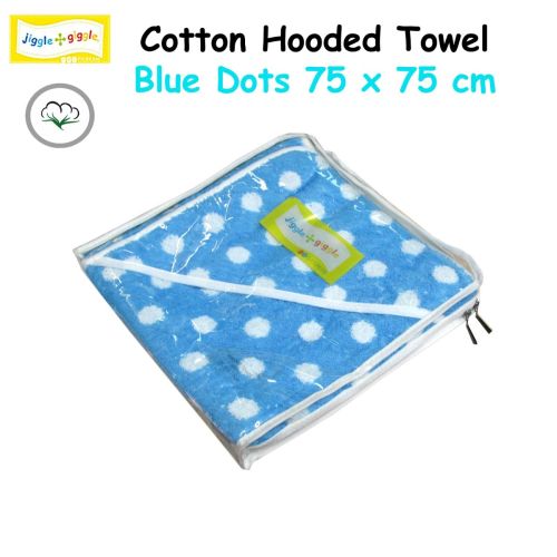 Cotton Hooded Baby Towel Blue Dots 75 x 75 cm by Jiggle and Giggle