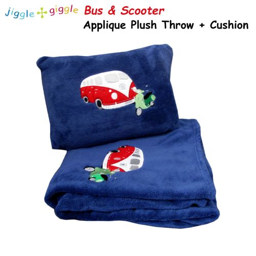 Bus & Scooter Embroidered Plush Throw and Cushion by Jiggle and Giggle
