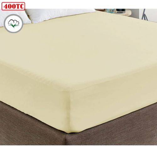 400TC Cream 100% Cotton Sateen Fitted Sheet King 40cm Wall