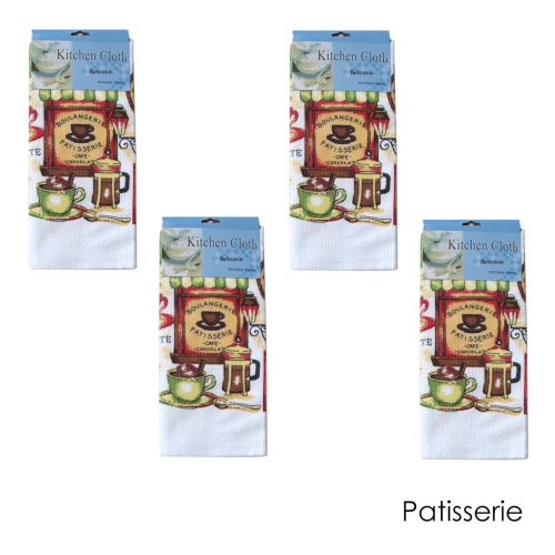 Set of 4 Microfibre Printed Tea Towels 38 x 64 cm