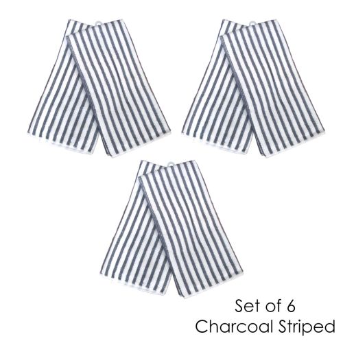 Set of 6 Microfibre Striped Tea Towels 40 x 60 cm