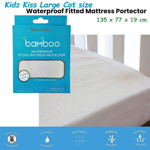 Waterproof Fitted Mattress Protector Large Cot Size 135x77x19cm