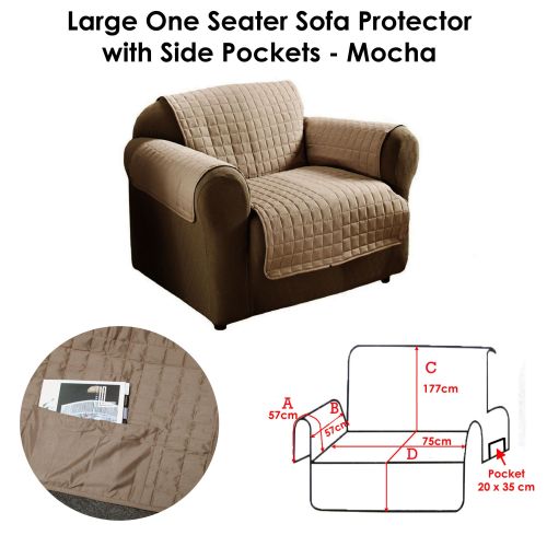 Microfibre Lightly Quilted 1 Seater Sofa Protector with Side Pockets Mocha