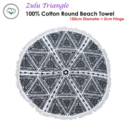 Zulu Triangle 100% Cotton Round Beach Towel 150cm Diameter + 5cm Fringe