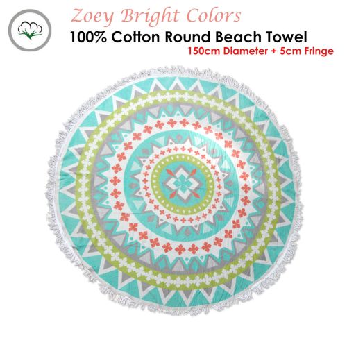 Zoey Bright Colors 100% Cotton Round Beach Towel 150cm Diameter + 5cm Fringe