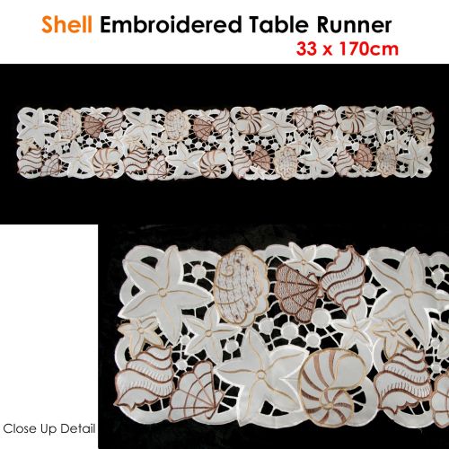 Shell Embroidered Table Runner 33 x 170cm