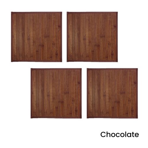 Set of 4 Square Broad Slat Bamboo Table Placemats 35 x 35cm