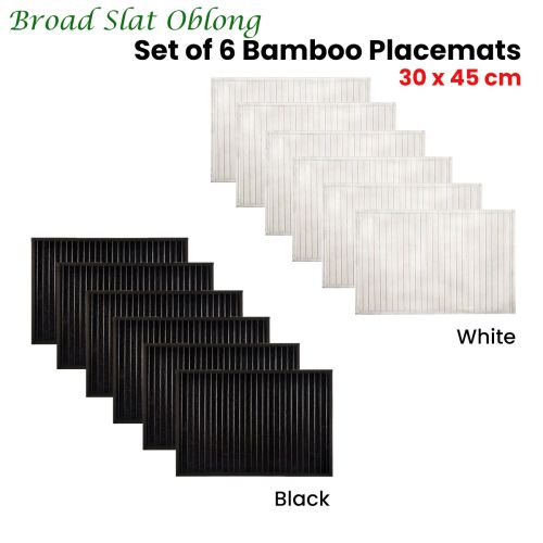 Set of 6 Broad Slat Bamboo Table Placemats 30 x 45cm