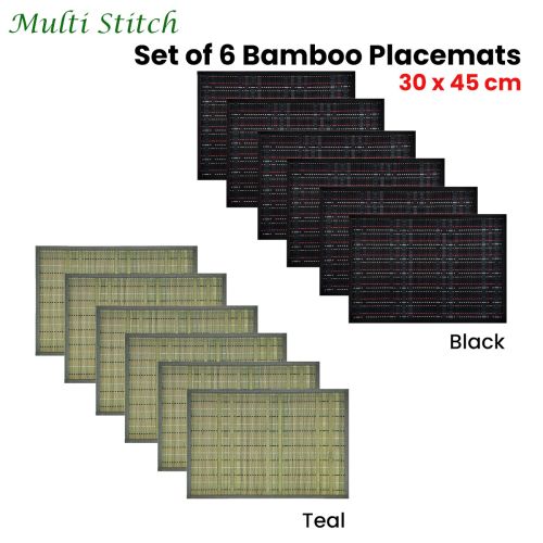 Set of 6 Multi Stitch Bamboo Table Placemats 30 x 45cm