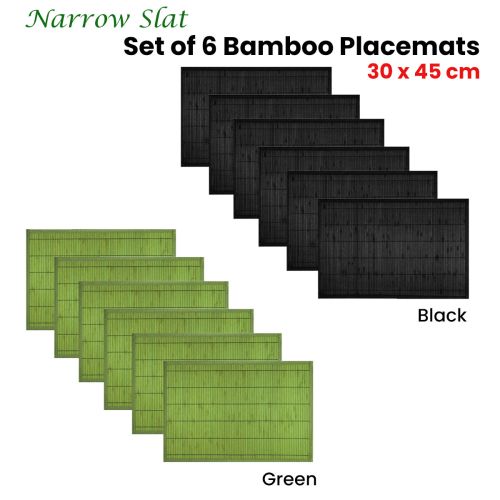 Set of 6 Narrow Slat Bamboo Table Placemats 30 x 45cm