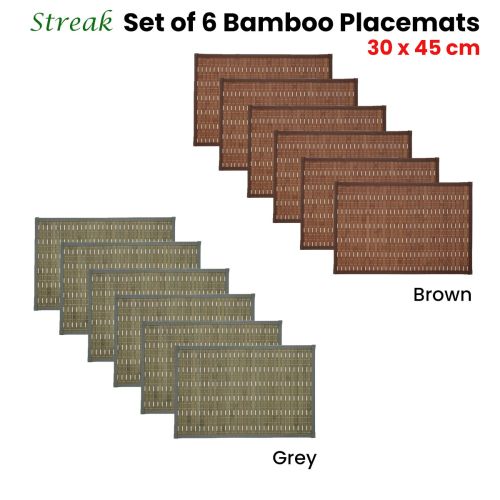 Set of 6 Streak Bamboo Table Placemats 30 x 45cm