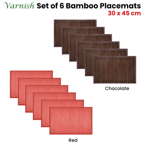 Set of 6 Varnish Bamboo Table Placemats 30 x 45cm
