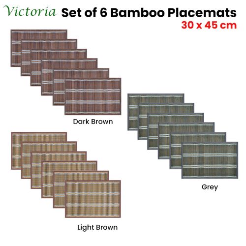 Set of 6 Victoria Bamboo Table Placemats 30 x 45cm