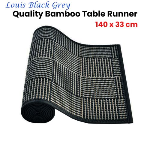 Louis Bamboo Table Runner Black Grey 140 x 33cm