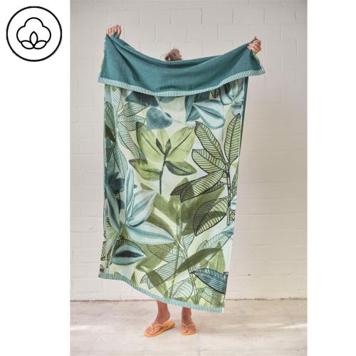 400gsm Jungle Vibe Green Cotton Velour Beach Towel 100cm x 180cm by Bedding House