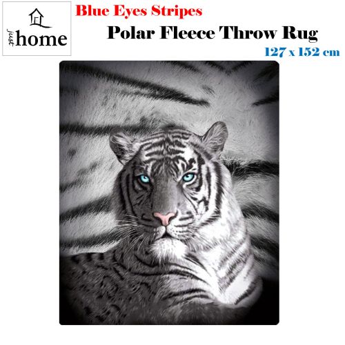 Blue Eyes Stripes Tiger Polar Fleece Throw Rug by Just Home