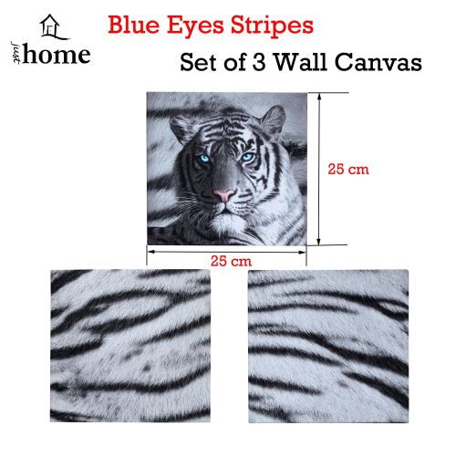 Set of 3 Printed Blue Eyes Stripes Tiger Wall Canvas 25 x 25 cm by Just Home