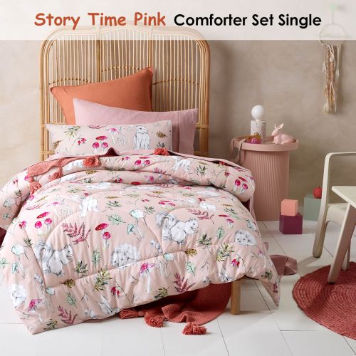 Story Time Pink Digital Printed Comforter Set Single by Happy Kids