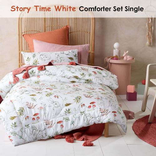 Story Time White Digital Printed Comforter Set Single by Happy Kids