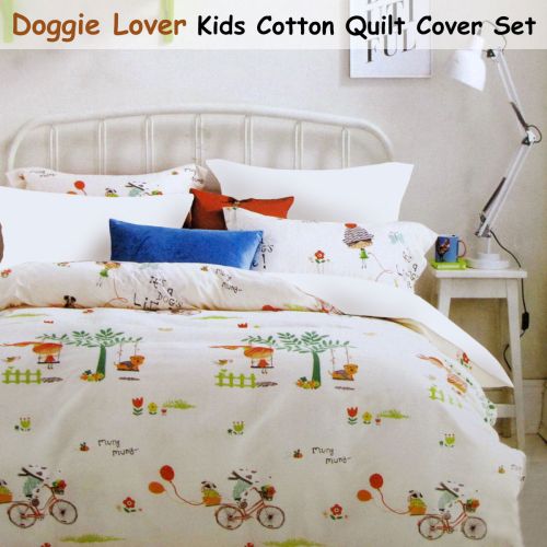 Doggy Lover Taupe Cotton Quilt Cover Set