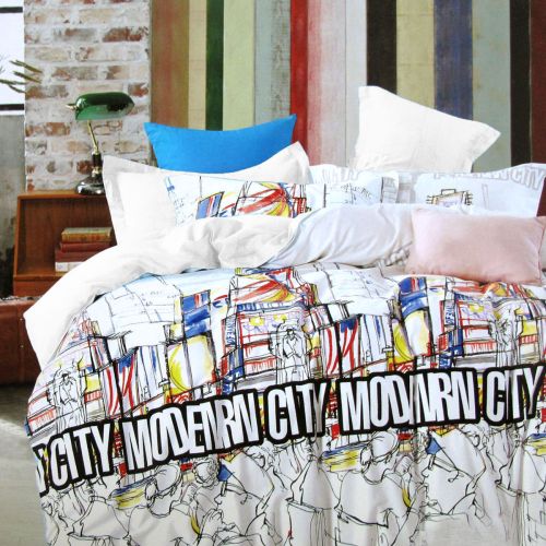 Modern City Natural Cotton Quilt Cover Set
