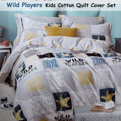 Wild Players Blue Cotton Quilt Cover Set Single
