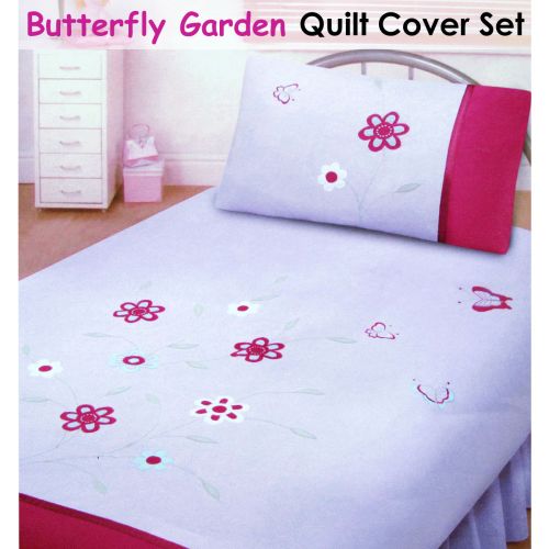 Butterfly Garden Embroidered Quilt Cover Set Single