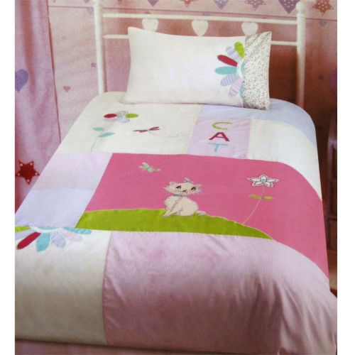 Kitty Cat Embroidered Quilt Cover Set Single