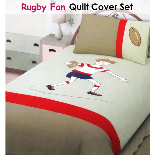 Rugby Fan Embroidered Quilt Cover Set Single