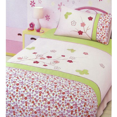 Springtime Cherry Blossom Embroidered Quilt Cover Set Single