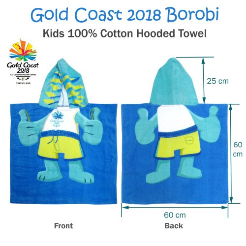 Licensed Gold Coast 2018 Borobi Kids Cotton Hooded Towel