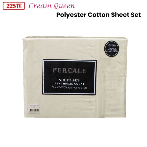 225TC Polyester Cotton Sheet Set Cream Queen by Kingtex