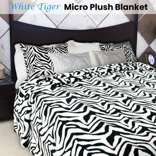 White Tiger Micro Plush Blanket by Kingtex
