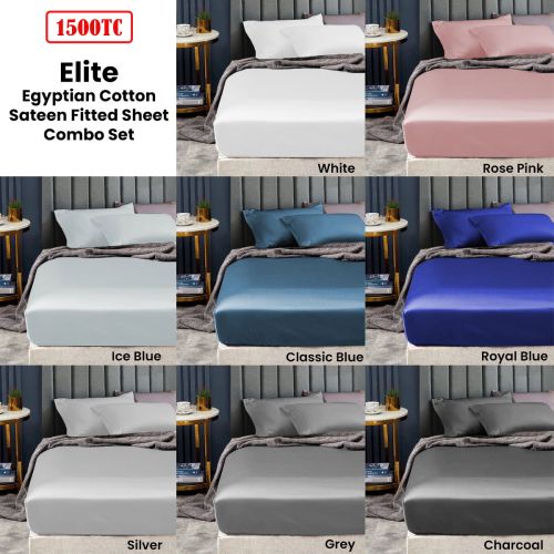 1500TC Elite 100% Egyptian Cotton Sateen Fitted Sheet Combo Set by Ramesses