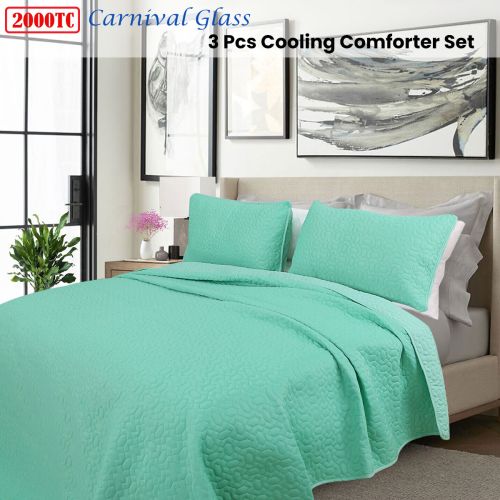 2000TC Carnival Glass Cooling Embroidered 3 Pcs Comforter Set by Shangri La