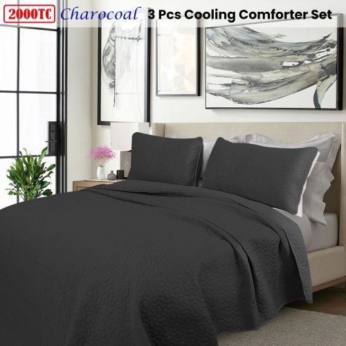 2000TC Charcoal Cooling Embroidered 3 Pcs Comforter Set by Shangri La