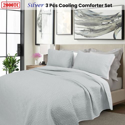 2000TC Silver Cooling Embroidered 3 Pcs Comforter Set by Shangri La