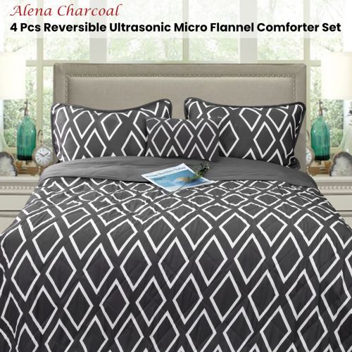 Alena Charcoal 4 Pcs Reversible Ultrasonic Micro Flannel Comforter Set by Ramesses