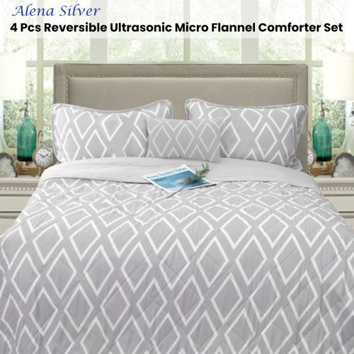 Alena Silver 4 Pcs Reversible Ultrasonic Micro Flannel Comforter Set by Ramesses