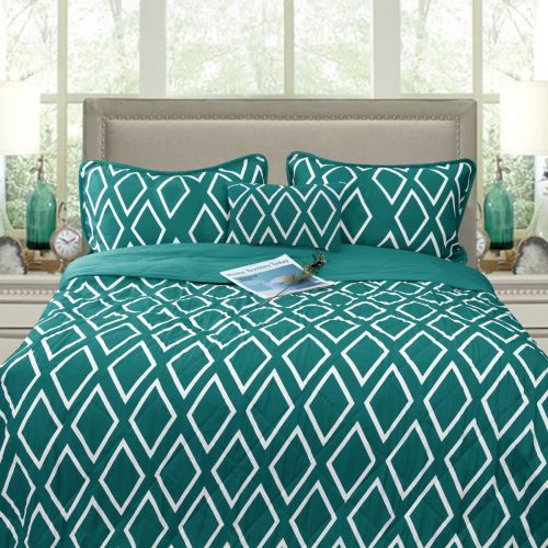Alena Teal 4 Pcs Reversible Ultrasonic Micro Flannel Comforter Set by Ramesses