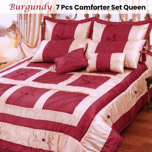 Burgundy 7 Pcs Comforter Set Queen by Ramesses