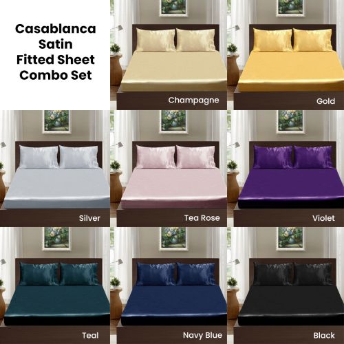Casablanca Polyester Satin Fitted Sheet Combo Set by Ramesses