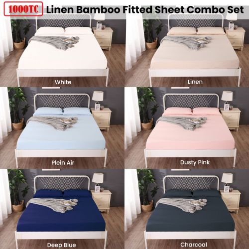 1000TC Bamboo Linen Blend Fitted Sheet Combo Set by Ramesses