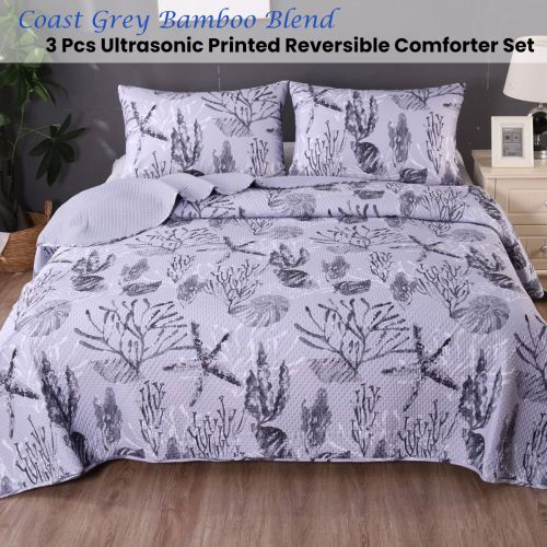 Coast Grey 3 Pcs Bamboo Blend Ultrosonic Reversible Comforter Set by Ramesses