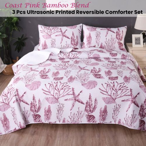 Coast Pink 3 Pcs Bamboo Blend Ultrosonic Reversible Comforter Set by Ramesses