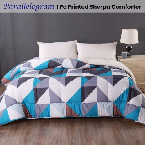 Parallelogram 1 Pc Printed Sherpa Comforter by Ramesses