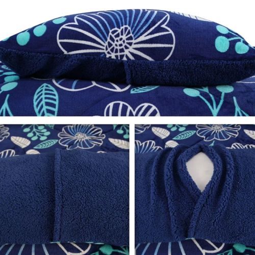 Blue Flower Printed Sherpa Flannel Fleece Reversible Blanket Set by Ramesses